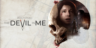 The Devil in Me Dark Pictures Anthology key art — documentary crew facing the Murder Castle hotel replica