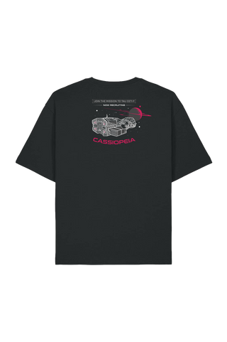 Black t-shirt with graphic design and text on the back, Directive 8020 black t-shirt the dark pictures